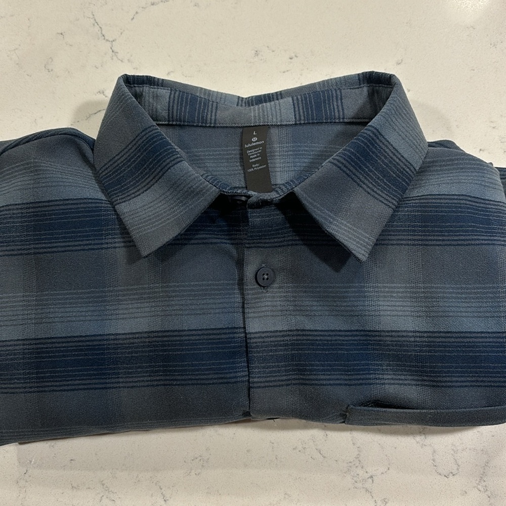 Lululemon Blue and Gray Striped Shirt